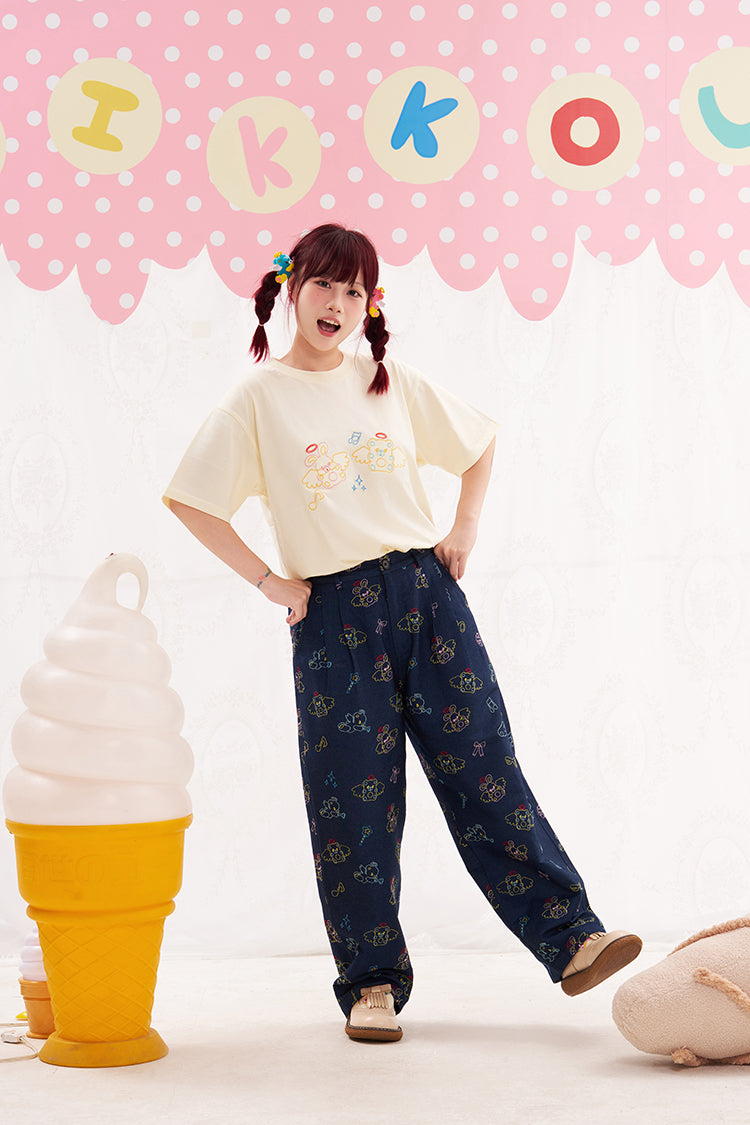 NIKKOU Kawaii Two-Tone Jeans | Harajuku Embroidered Denim Pants pants Nikkou home