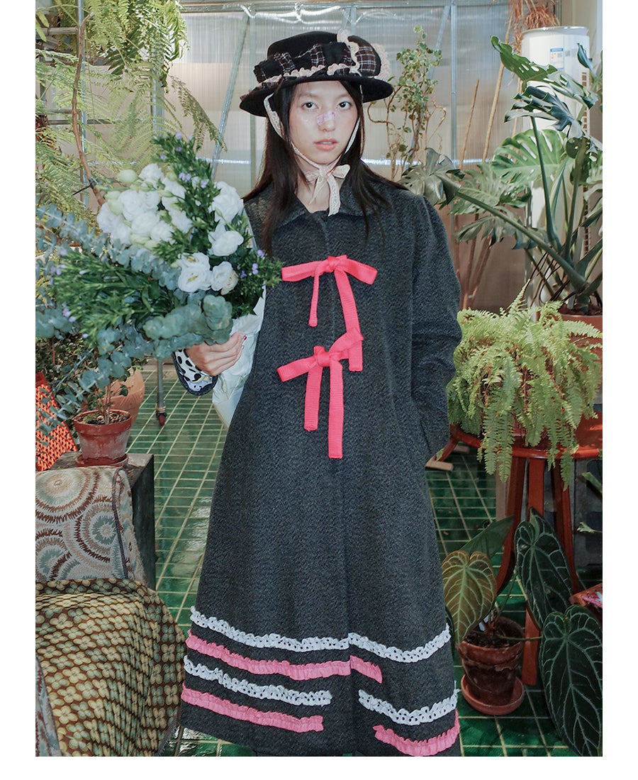 UnsocialNight - Kawaii Bow Dot Wool Coat coat UnsocialNight