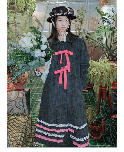 UnsocialNight - Kawaii Bow Dot Wool Coat coat UnsocialNight