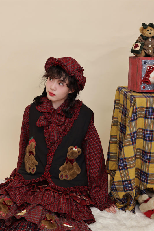 SemenCoicis - Kawaii Vest Plaid Lace Teddy Rabbit Vest vest SemenCoicis
