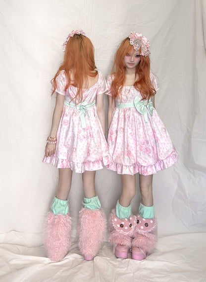 YJM with biubiu - Mint Floral Vintage Chiffon Dress dress YJM with biubiu