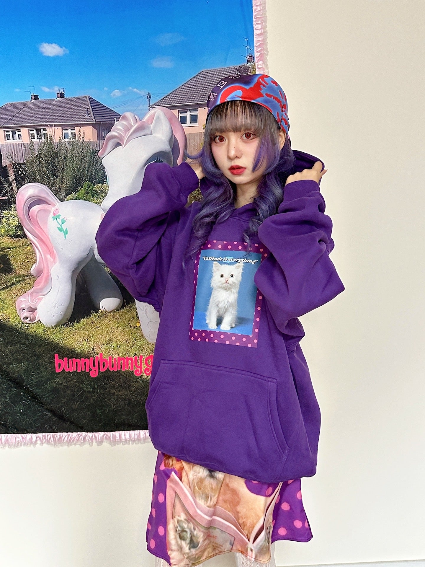 bunnybunnygun - Harajuku Cat Attitude Fleece Hoodie hoodie bunnybunnygun