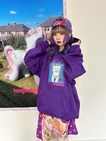 bunnybunnygun - Harajuku Cat Attitude Fleece Hoodie hoodie bunnybunnygun