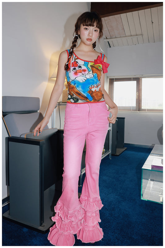 Tntntutu - Decora Kei Pink Lace Flare Pants pants tntntutu