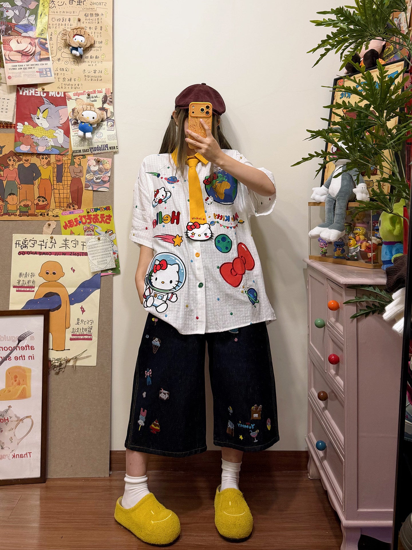 BIBULU - Cat Embroidered Polka Dot Shirt shirt BIBULU