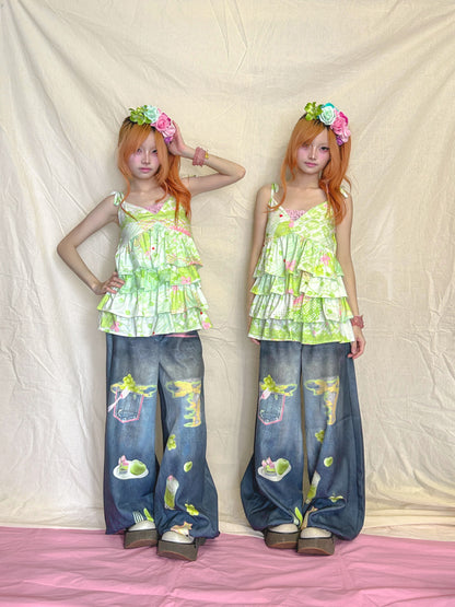YJM with biubiu - Kawaii Ruffle Tiered Cami Dress