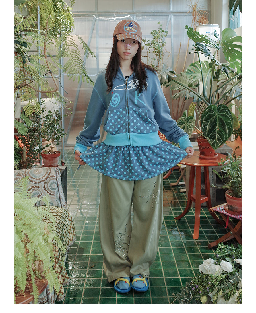 UnsocialNight - Kawaii Hooded Sweatshirt & Skirt Set Blue Dots set UnsocialNight