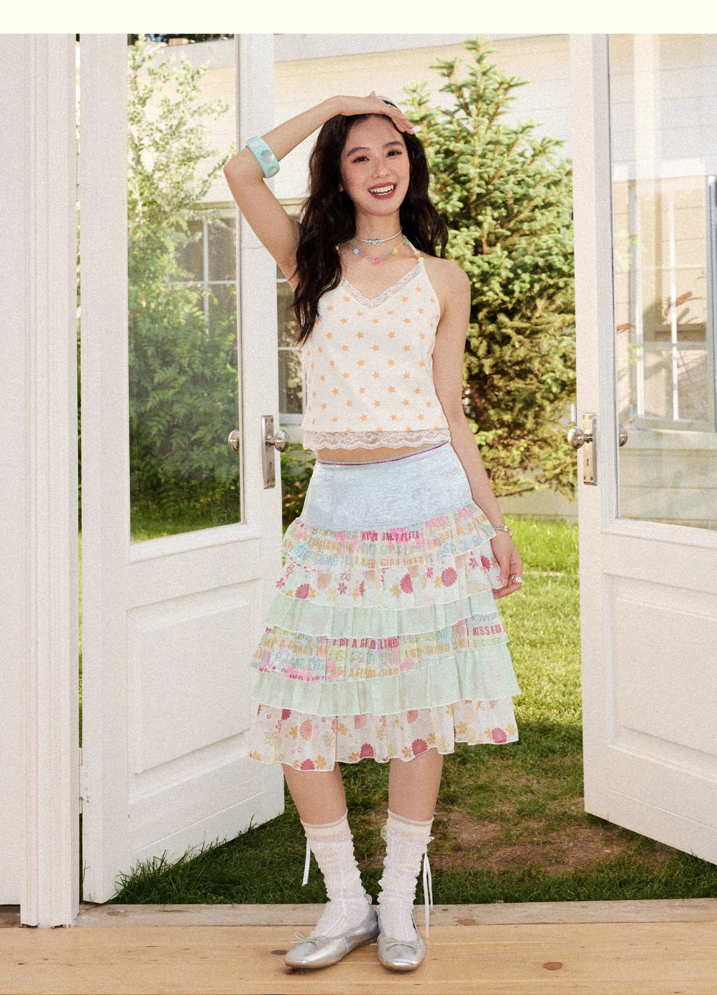 Chemical Girl - Floral Satin Tiered Skirt skirt chemical girl