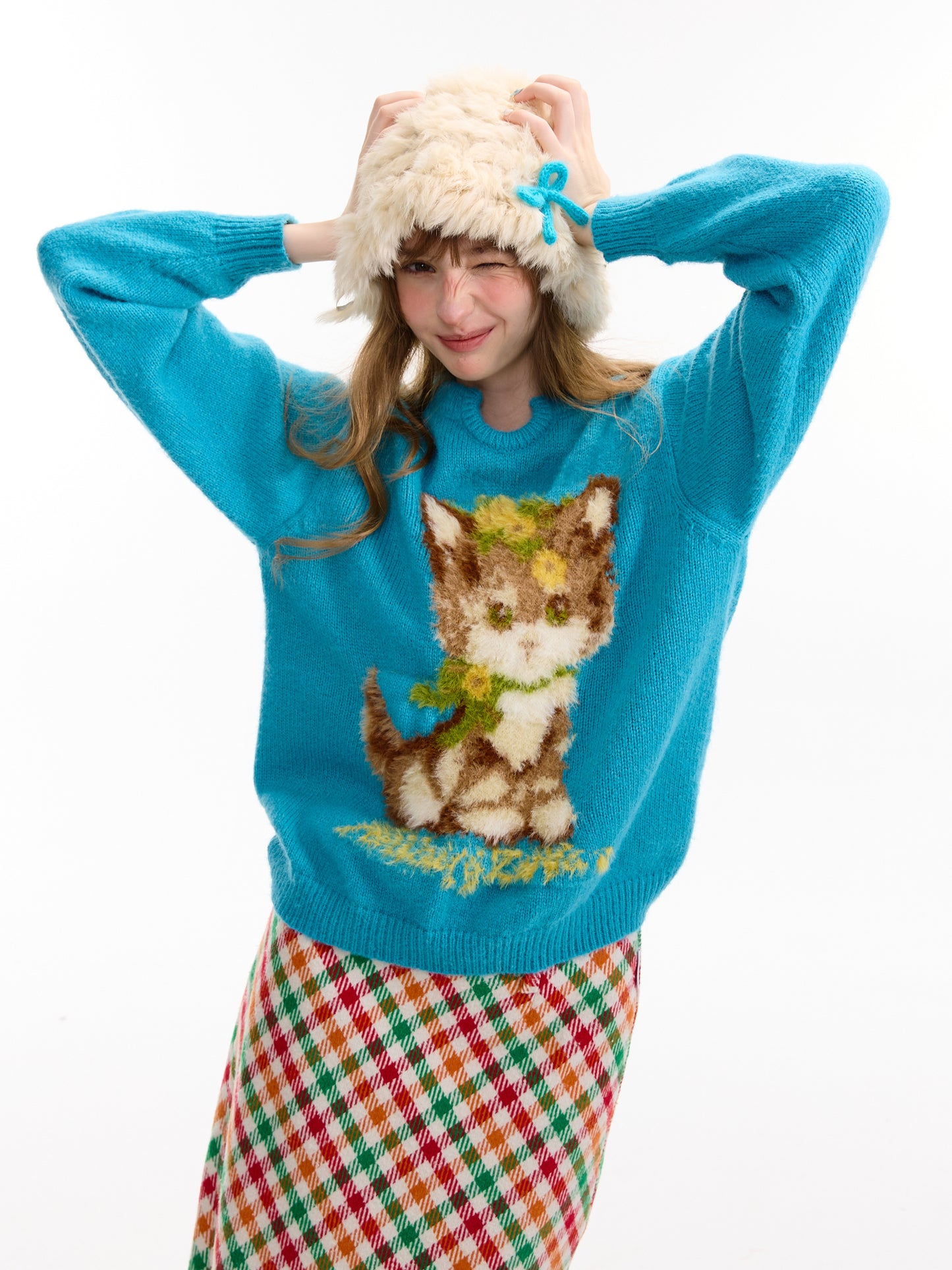 ziziFei – Girly Kei Blue Cat Knit Sweater sweater ziziFei