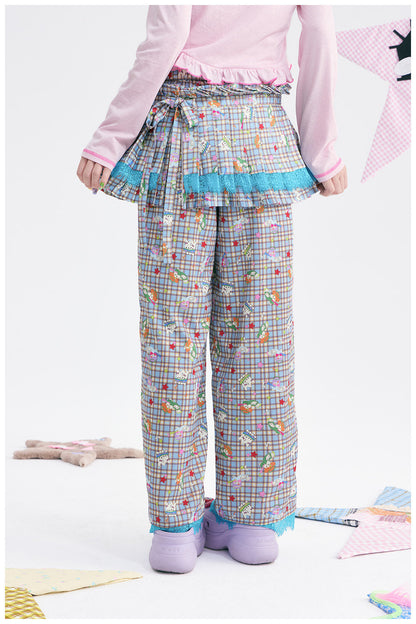 tntntutu - Plaid Angel Print Low Rise Layered Pants pants tntntutu