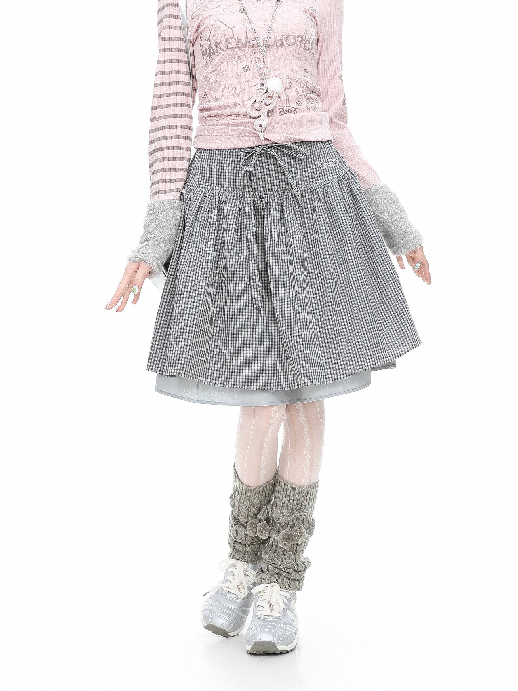 Languid Park - Plaid Layered Midi Skirt skirt Languid Park Grey (a little green) S