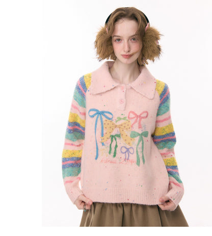 ziziFei - Girly Kei Rainbow Polo Knit Sweater sweater ziziFei