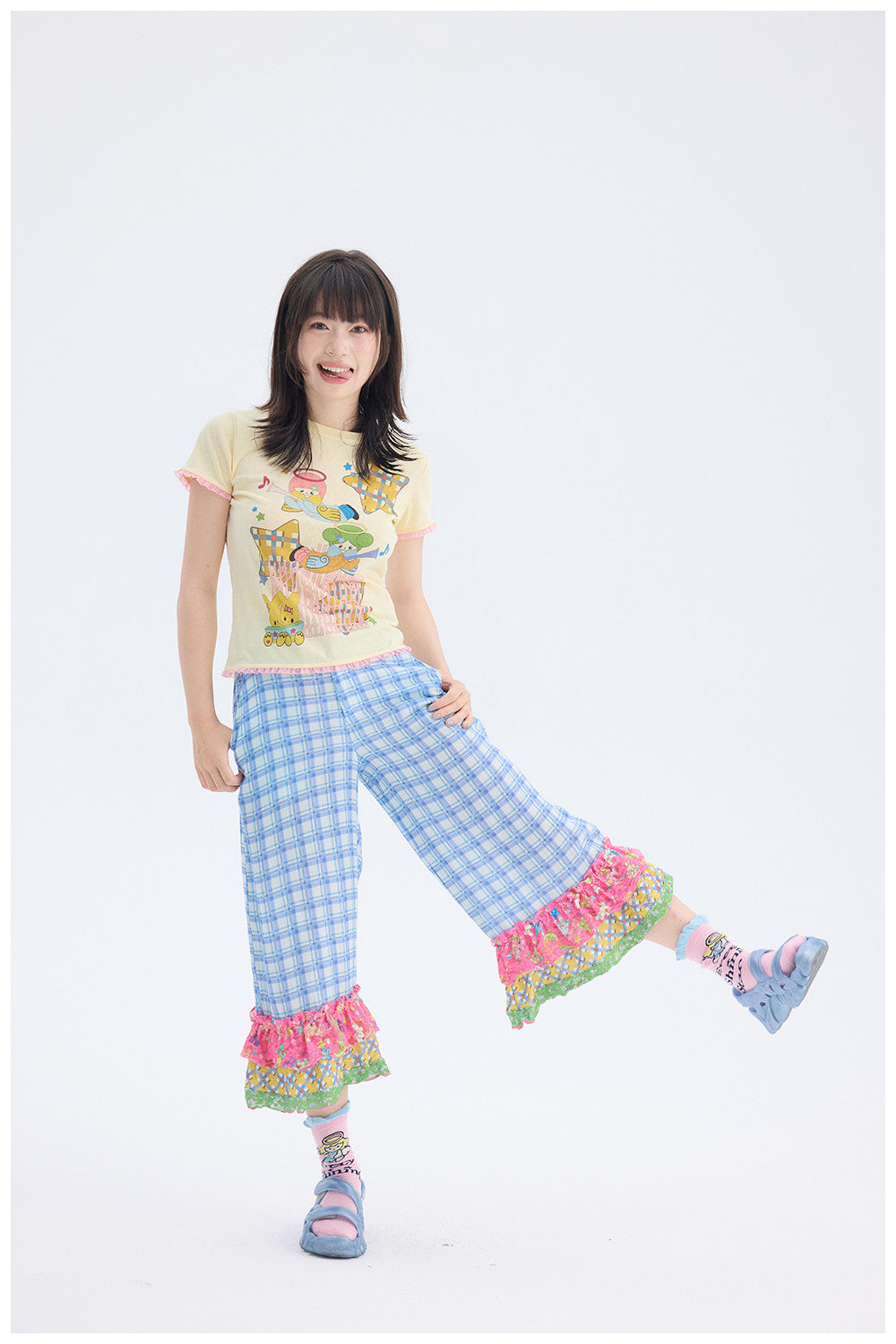 tntntutu - Blue Plaid Patchwork Pants | Fairy Kei Kawaii Harajuku Vintage Trousers pants tntntutu