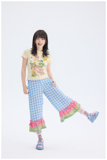 tntntutu - Blue Plaid Patchwork Pants | Fairy Kei Kawaii Harajuku Vintage Trousers pants tntntutu