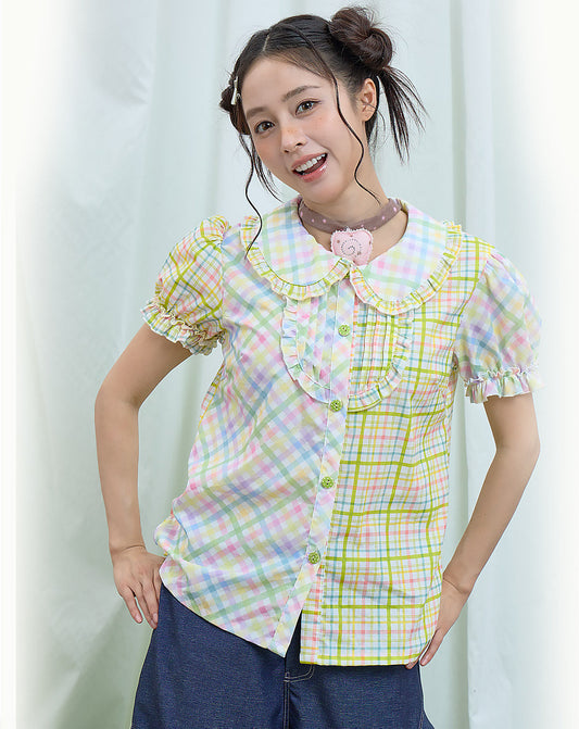 Moon Meadow - Plaid Puff Sleeve Shirt shirt Moon Meadow M
