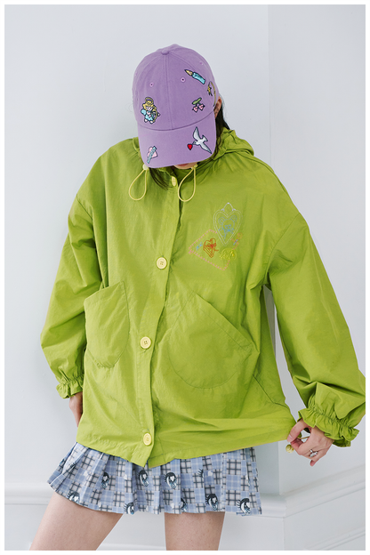 tntntutu Green Bear Hoodie | Embroidered Summer Hoodie | Lightweight Sun Protection Jacket jacket tntntutu