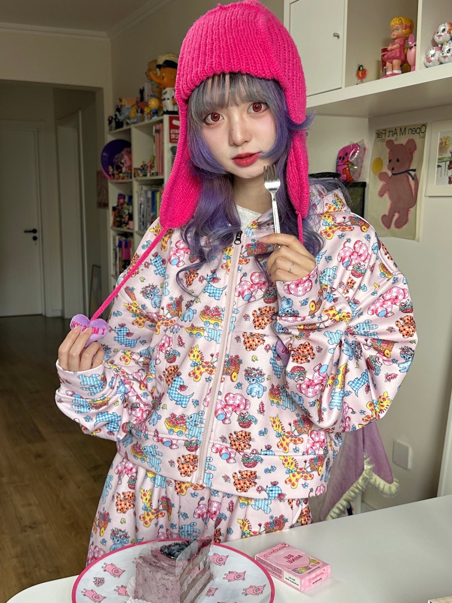 BunnyBunnyGun - Harajuku Vintage Animal Sweatshirt Pink Loose Fit hoodie bunnybunnygun