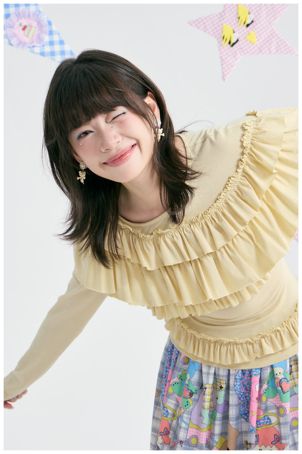 tntntutu - Yellow Ruffle Off-Shoulder Long Sleeve Top shirt tntntutu