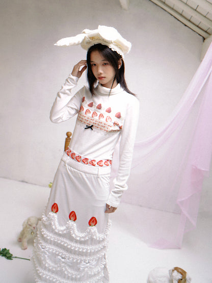 daytoday everyday institute - Kawaii Strawberry Cake Turtleneck Top Stretch Fuzzy sweatshirt daytoday everyday institute