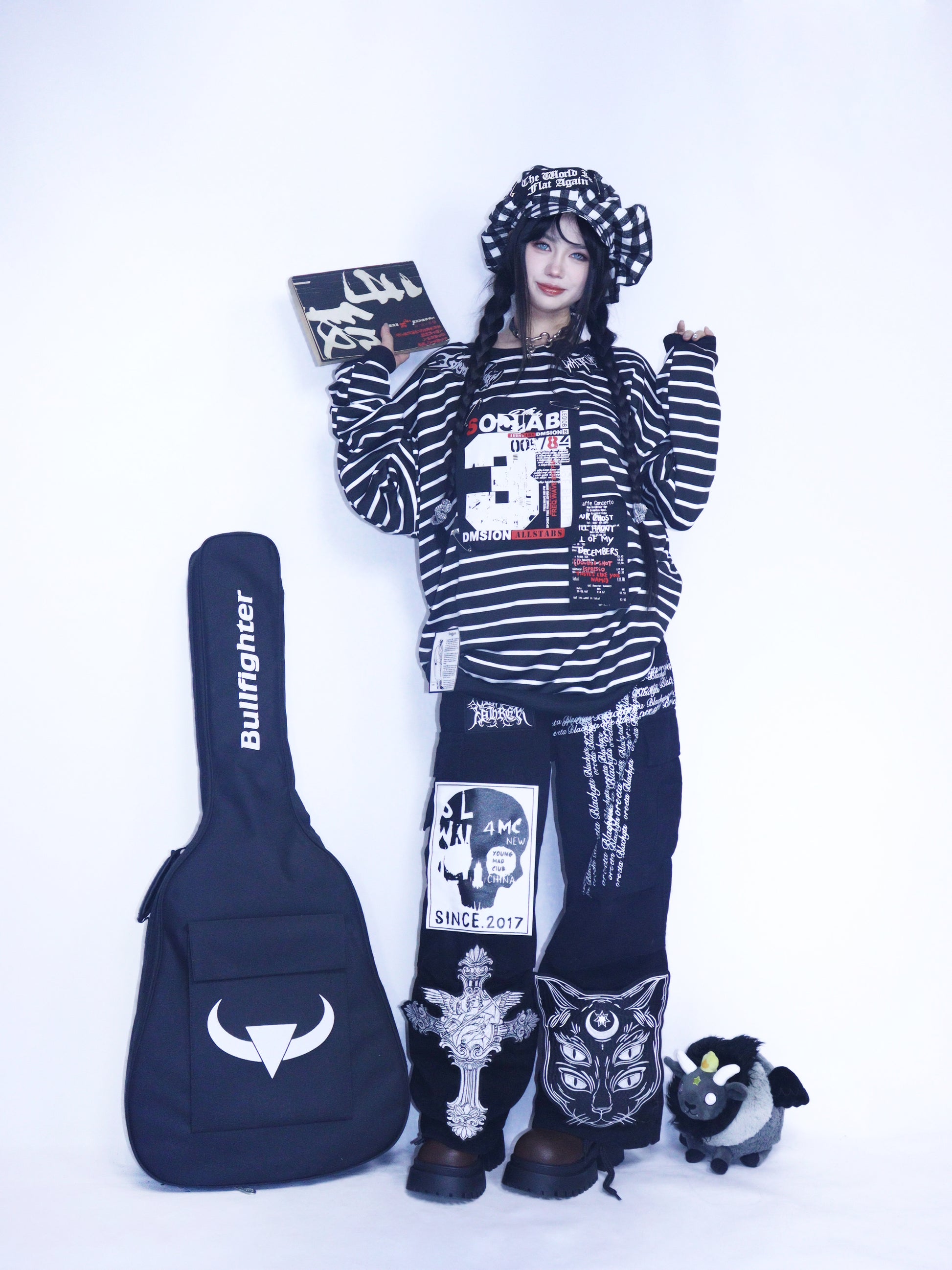 Leerroo - Y2K Punk Stripe Sweatshirt Loose Fleece-Lined Top sweatshirt Leerroo