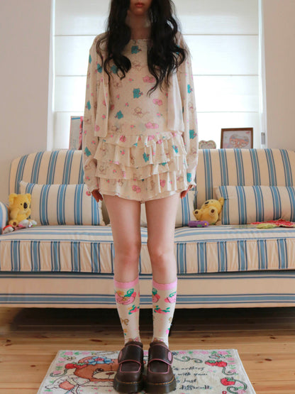 KaiXin Hostel - Cat Rose Print Cardigan Set set KaiXin hostel