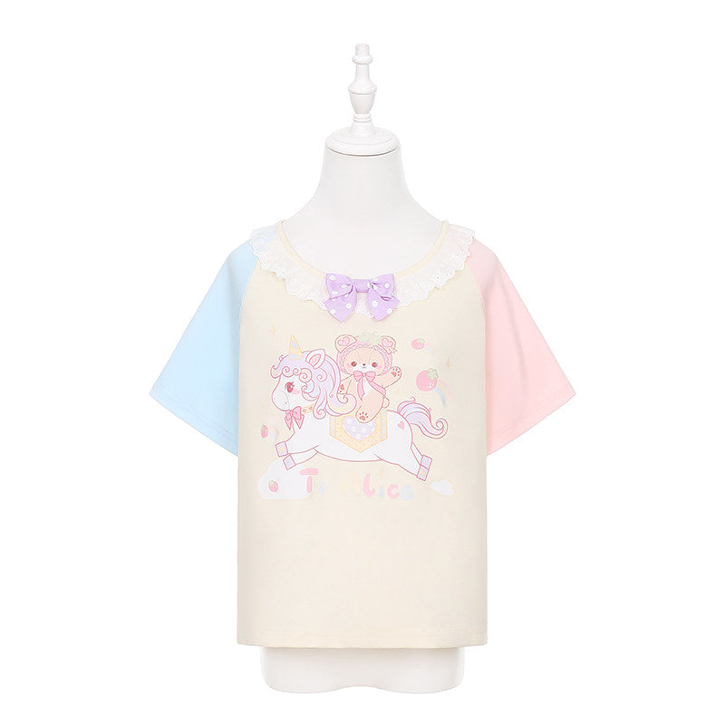 Dear Doll - Fairy Kei Rainbow Unicorn Colorblock Set set dear doll T-shirt S
