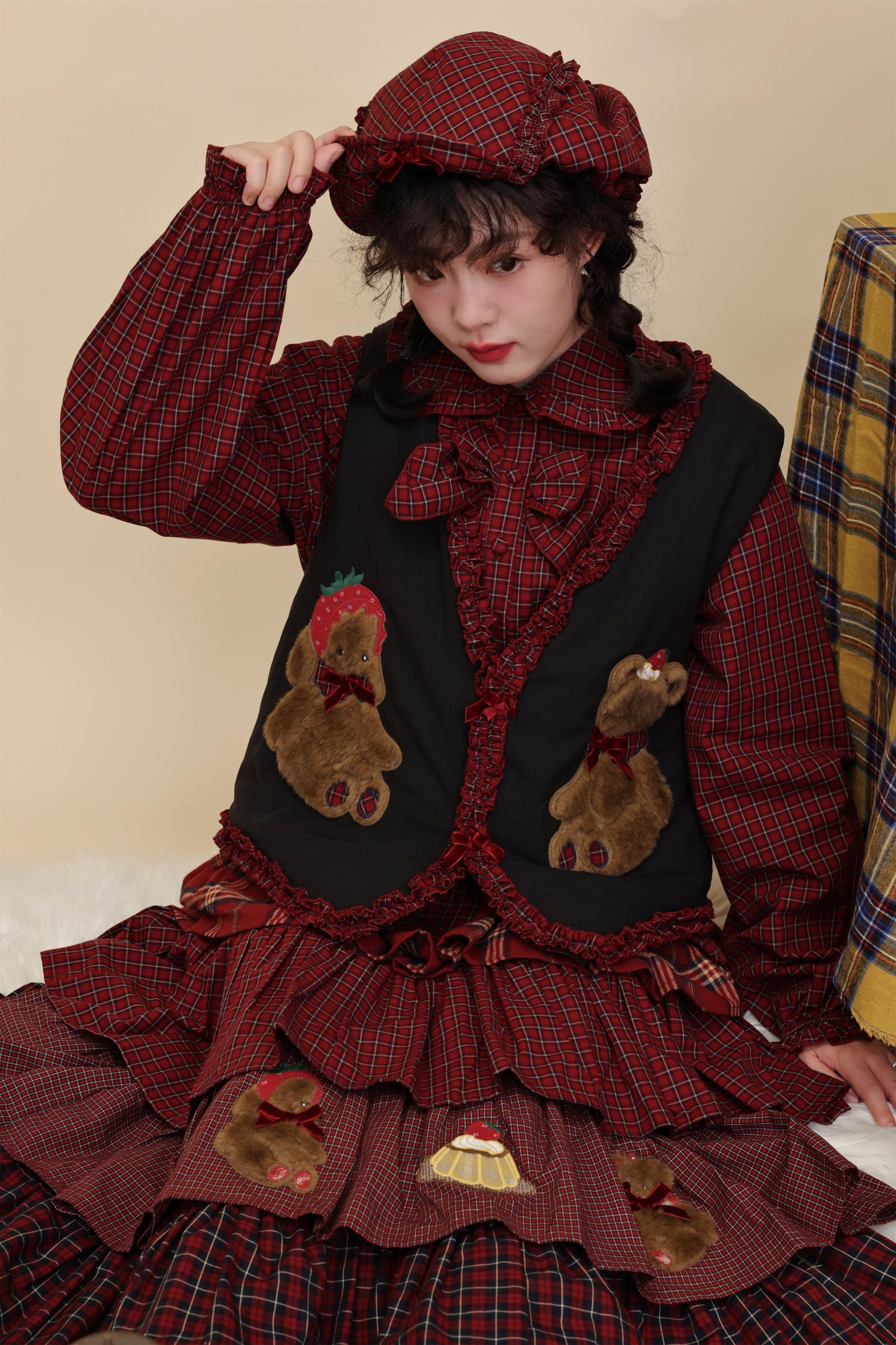 SemenCoicis - Kawaii Vest Plaid Lace Teddy Rabbit Vest vest SemenCoicis