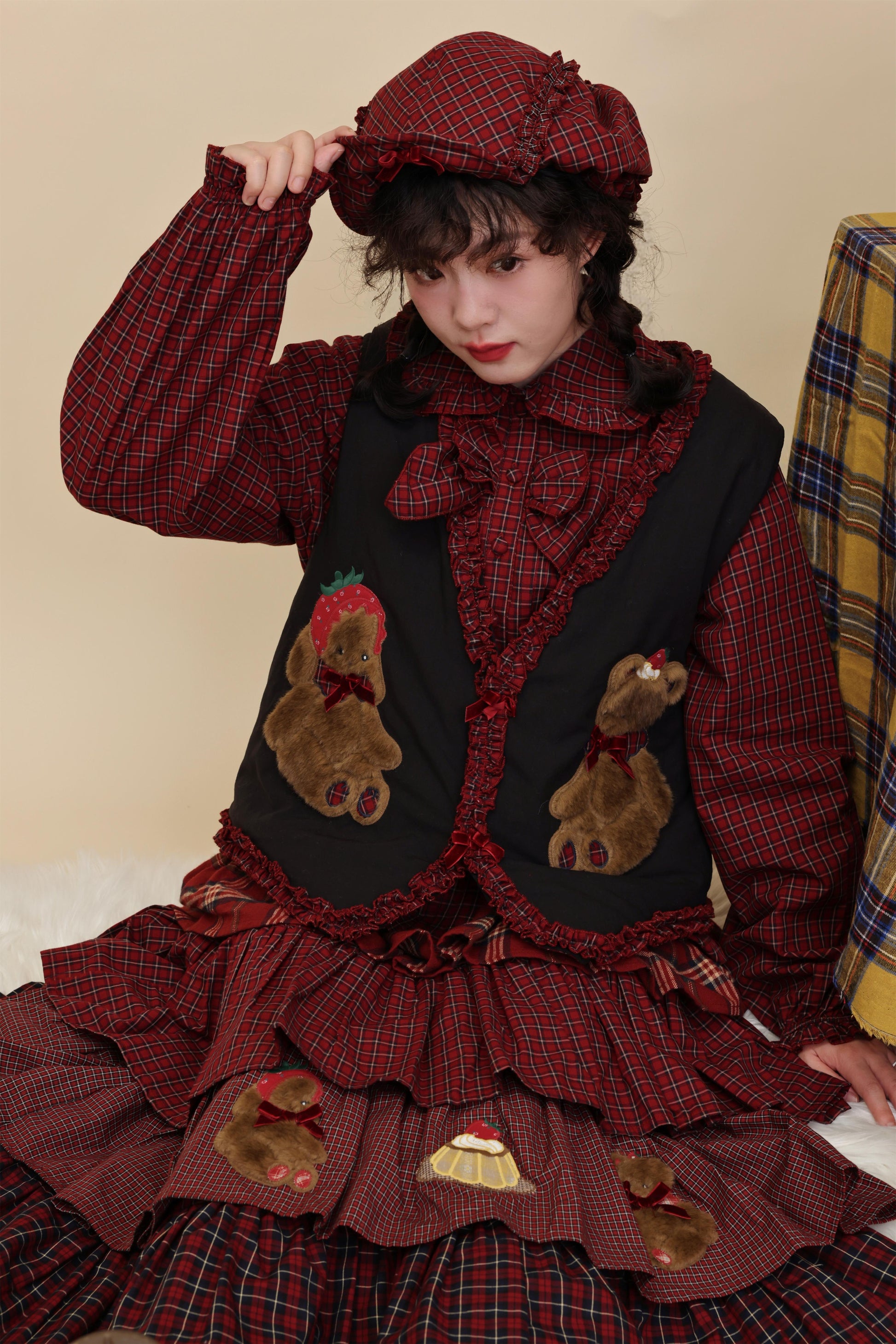 SemenCoicis - Kawaii Vest Plaid Lace Teddy Rabbit Vest vest SemenCoicis