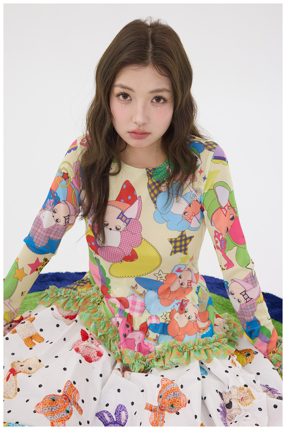 tntntutu - Cartoon Mesh Ruffle Top shirt tntntutu
