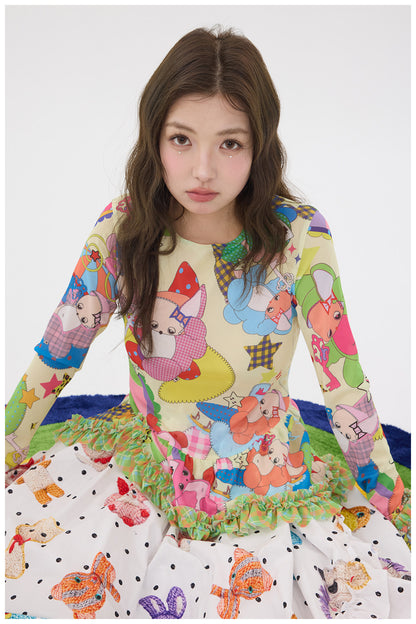 tntntutu - Cartoon Mesh Ruffle Top shirt tntntutu