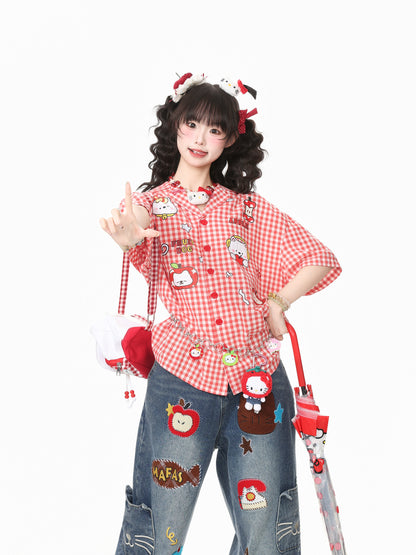 Languid Park - Plaid Embroidered Oversized Short Sleeve Shirt shirt Languid Park