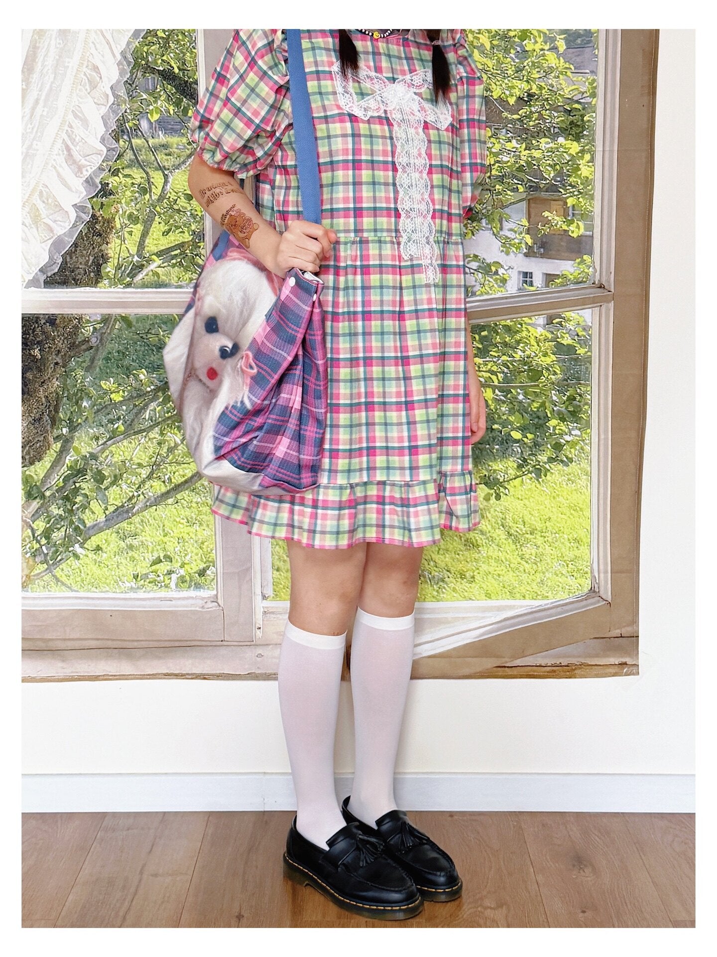 bunnybunnygun - Plaid Puff Sleeve Dress dress bunnybunnygun
