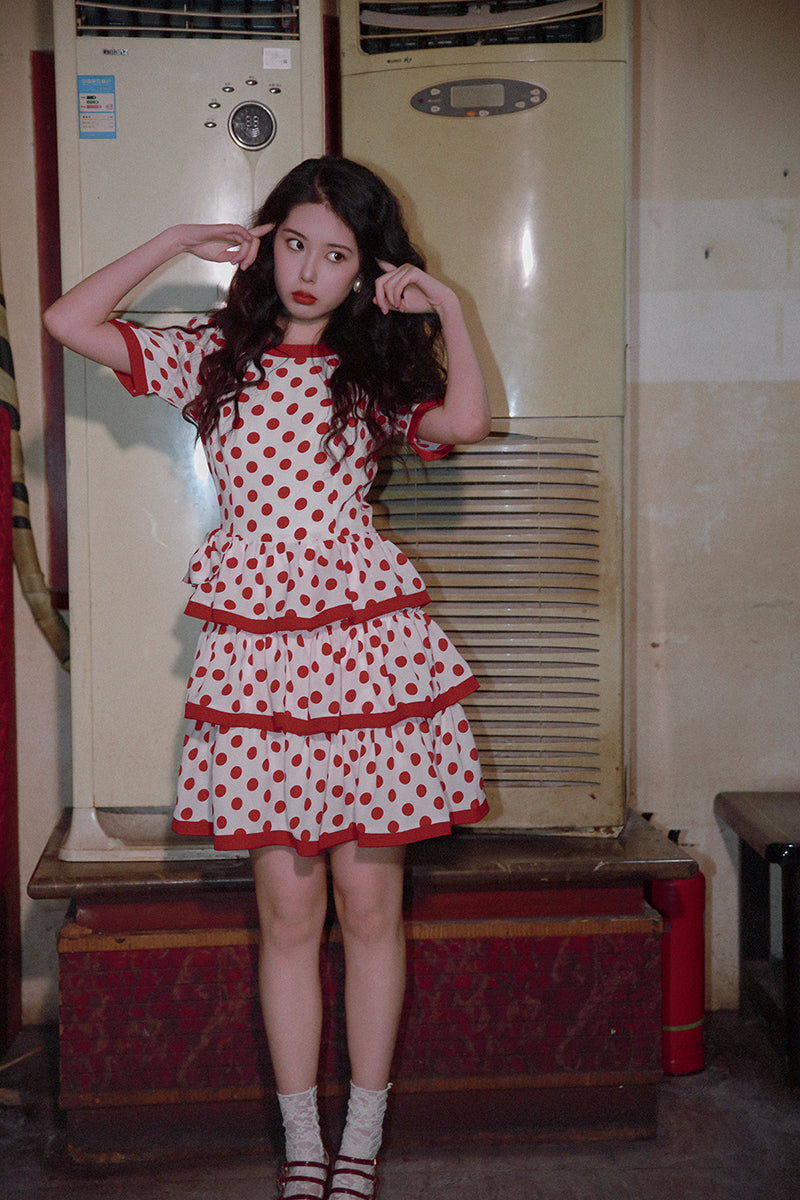 Nanjun Vintage – Showa Polka Dot Cake Dress dress Nanjun Vintage