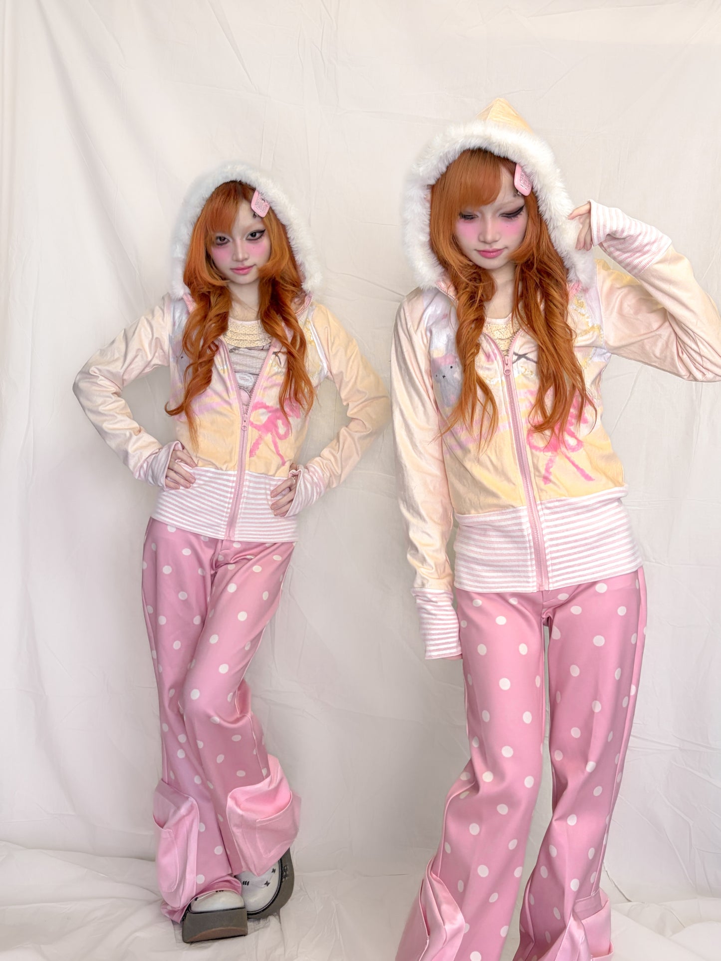 YJM with biubiu - Fuzzy Hooded Zip Jacket jacket YJM with biubiu