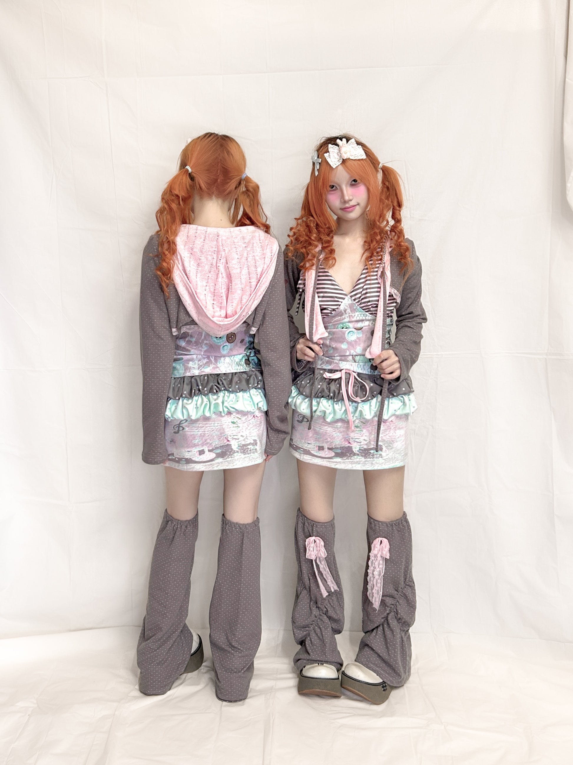 YJM with biubiu - Bunny Ear Polka Dot Hoodie Poncho jacket YJM with biubiu