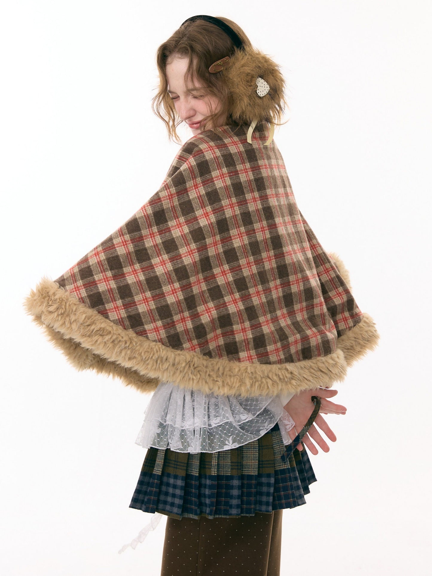 ziziFei - Girly Kei Bunny Plaid Cape Coat cape ziziFei
