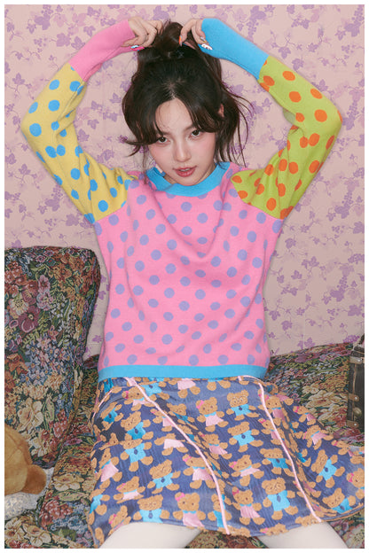 tntntutu - Kawaii Dopamine Polka Dot Knit Sweater sweater tntntutu