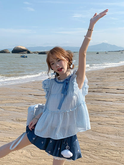 SingSong - Embroidered Kawaii Two-Piece Set set singsong