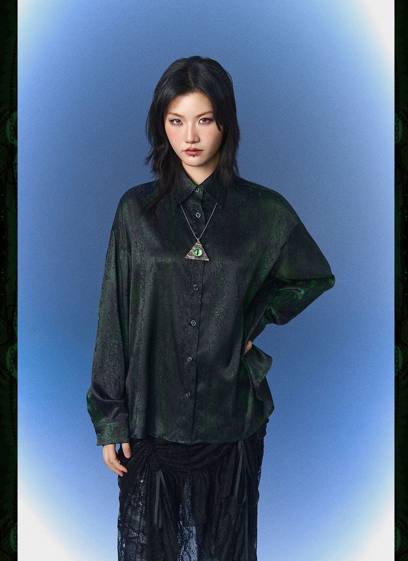 Monsssstar - Dark Green Snake Print Shirt shirt Monsssstar