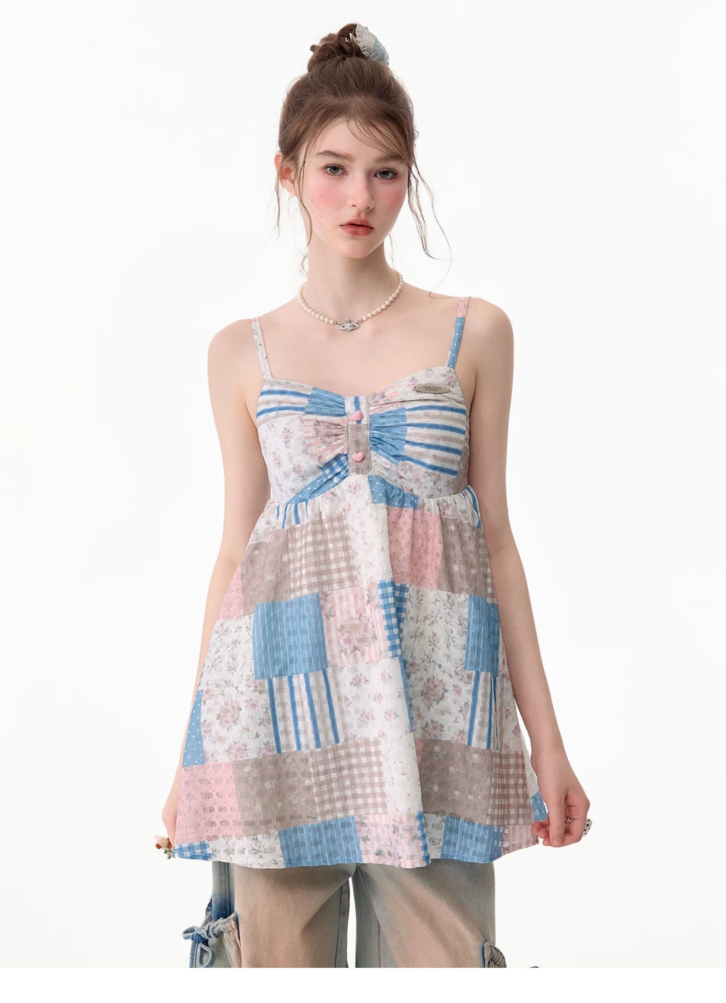 ziziFei - Pastel Floral Plaid Cami Top camisole ziziFei