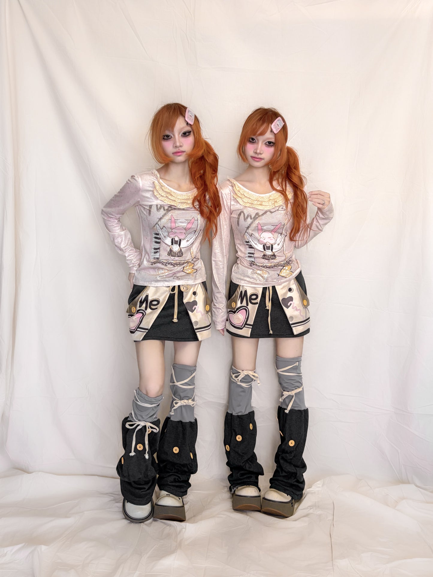 YJM with biubiu - Gray Black Button Leg Warmers leg warmmers YJM with biubiu