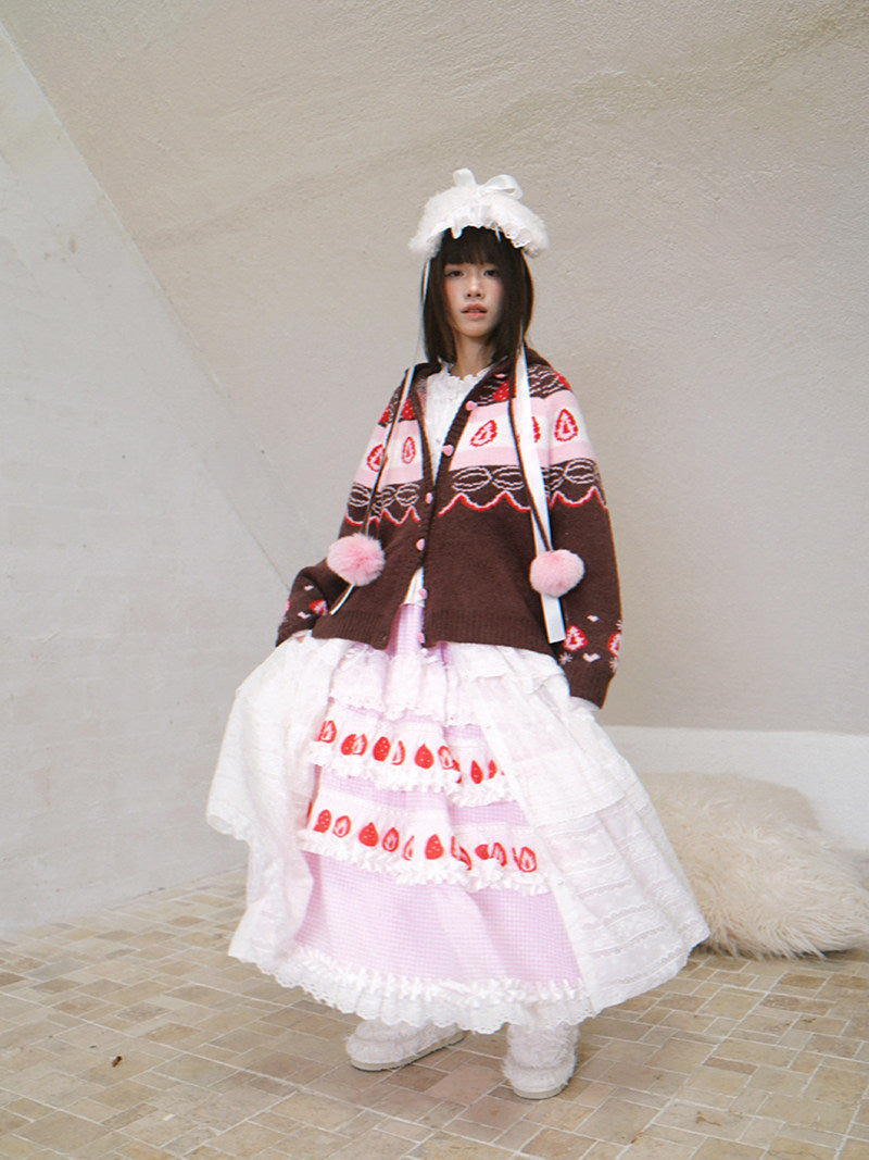 Daytoday Everyday Institute - Chocolate Strawberry Cake Fair Isle Cardigan coat daytoday everyday institute