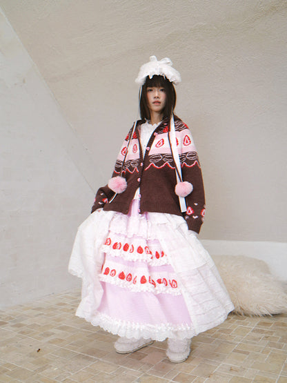 Daytoday Everyday Institute - Chocolate Strawberry Cake Fair Isle Cardigan coat daytoday everyday institute