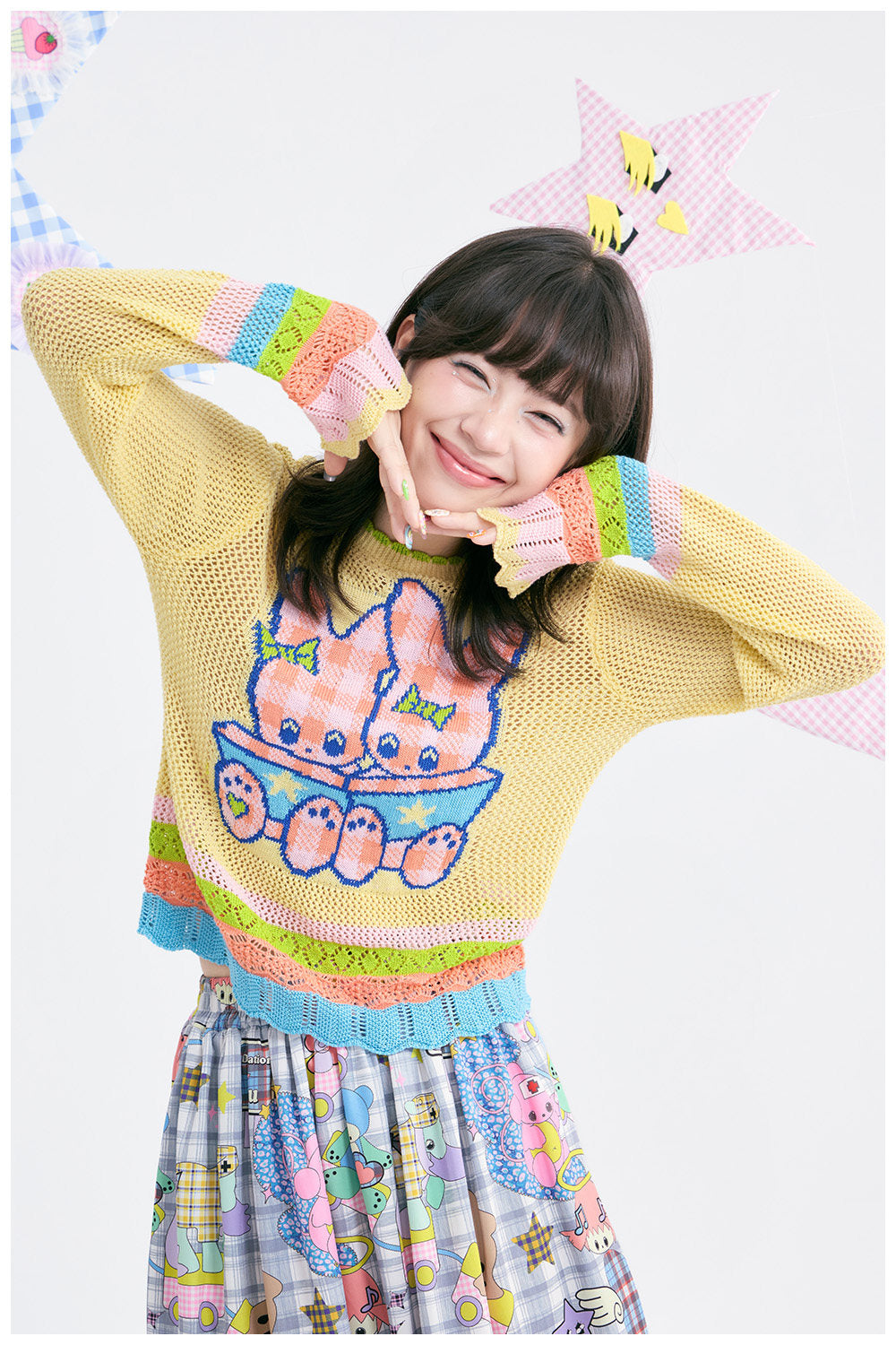 tntntutu - Yellow Bunny Jacquard Open Knit Sweater sweater tntntutu