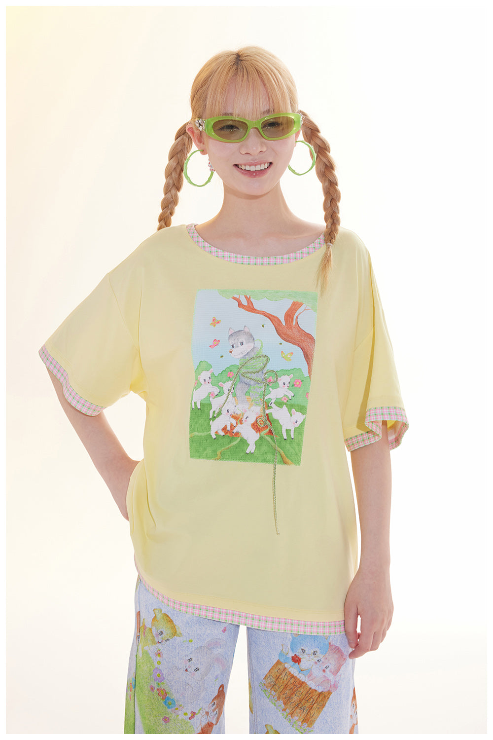 tntntutu - Pastel Yellow Appliqué Oversized T-Shirt Kawaii tshirt tntntutu