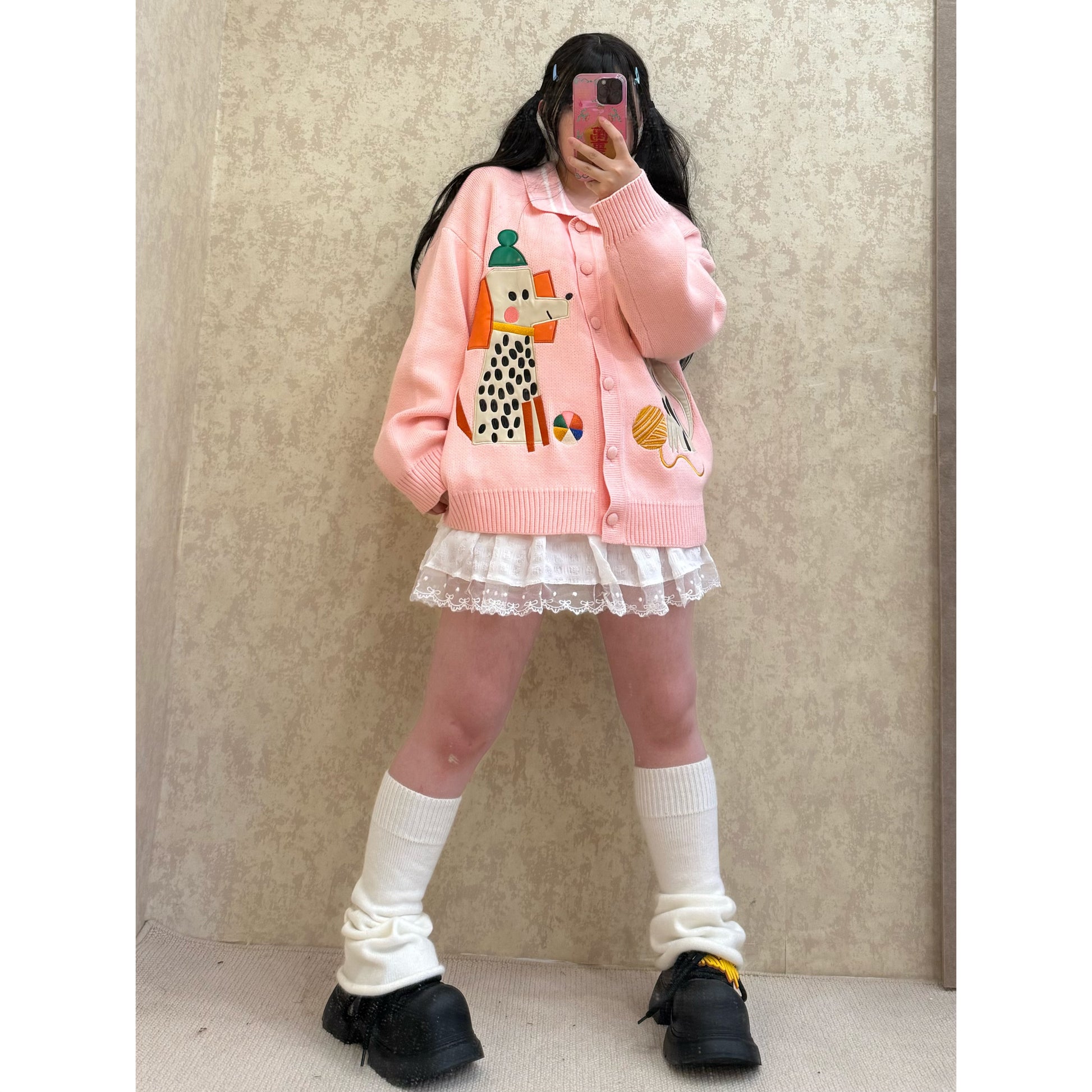 BIBULU - Kidcore Embroidered Cat Vintage Knit Cardigan cardigan BIBULU