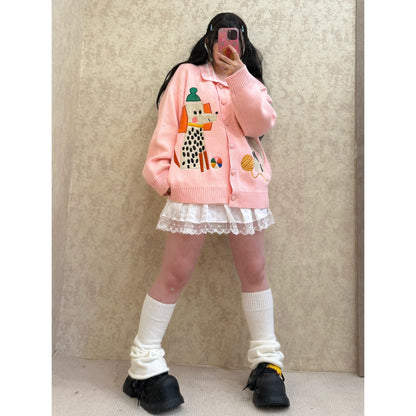 BIBULU - Kidcore Embroidered Cat Vintage Knit Cardigan cardigan BIBULU