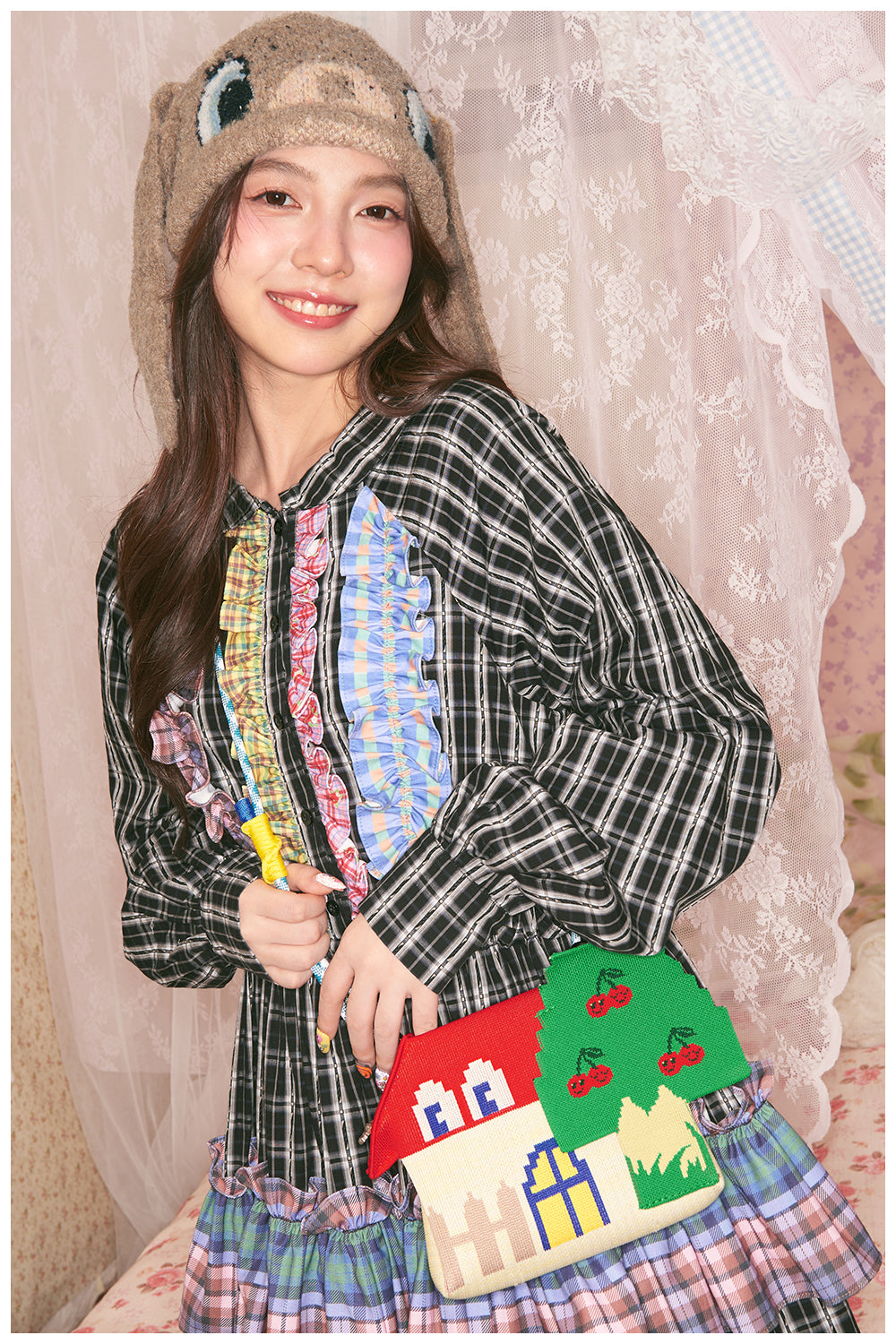 tntntutu - Kawaii Red House & Cherry Tree Shaped Knit Crossbody Bag bag tntntutu