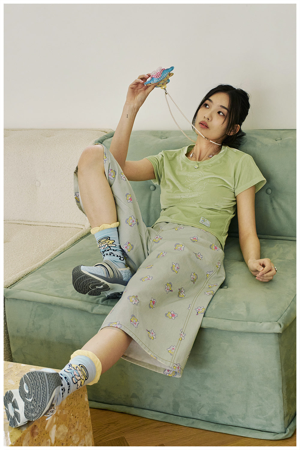 tntntutu Light Green T-shirt | Velvet Angel Tee | Rhinestone Fitted Short Sleeve T-shirt tshirt tntntutu