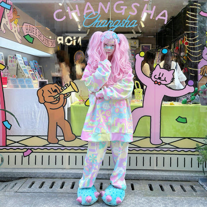 Rainbow Universe RUX - Pastel Macaron Decora Kei Hoodie & Sweatpants Set set Rainbow Universe RUX Set (Pants+Hoodie) S
